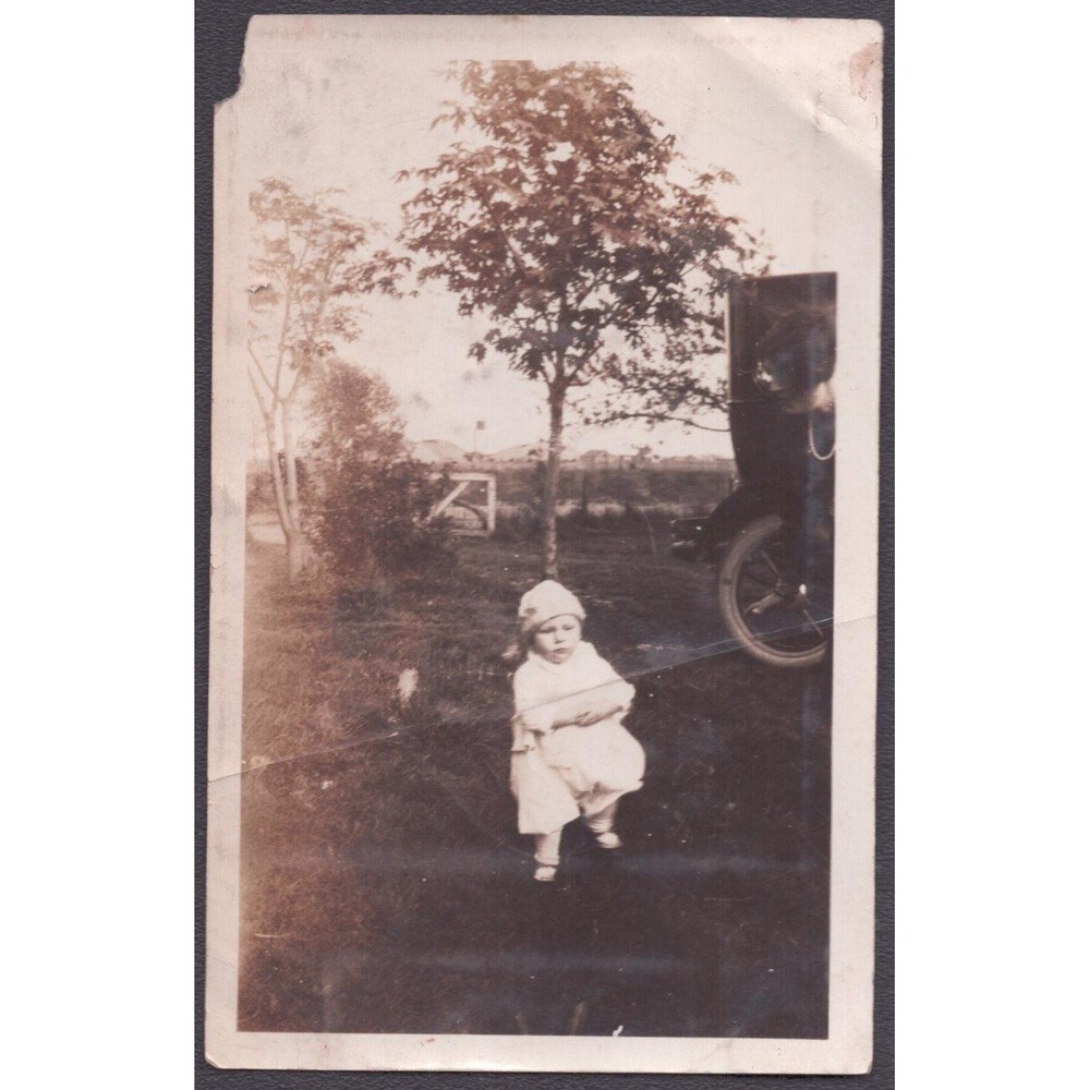 Vtg Snapshot Photo 1920s Toddler Model T Touring Car Sills Studio Stamp